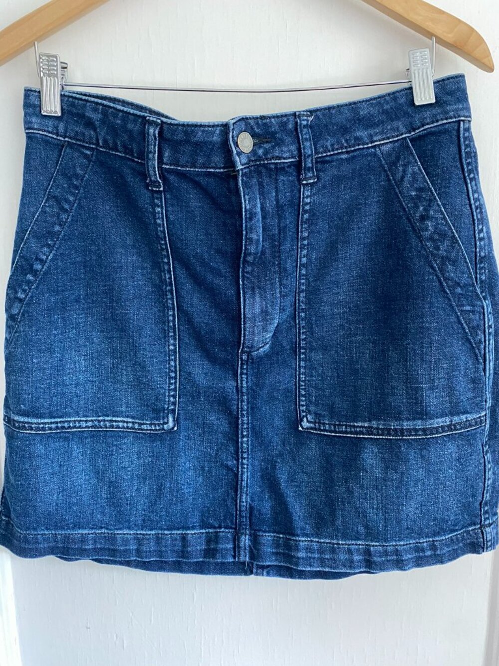 Faherty Blue Organic Cotton Blend Denim High Waisted Jean Skirt Size 10
